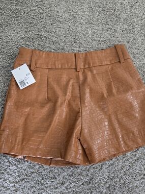 Forever 21 Faux Croc High-Waist Shorts - Cognac